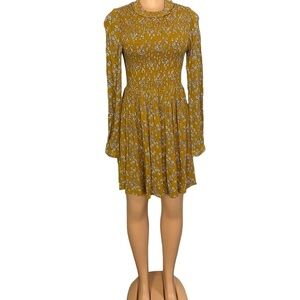 Patrons of Peace High Neck Mustard Yellow Smocked Floral Dress